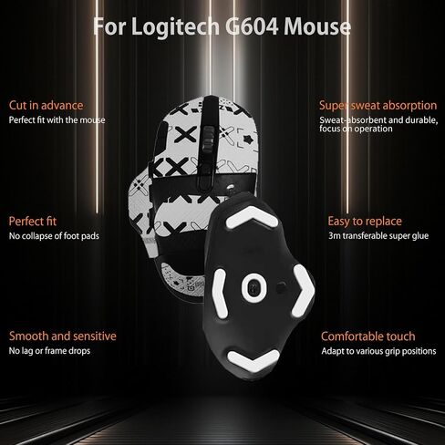 Mouse Grip Tape for Logitech G604 Gaming Mouse, Rounded Curved Edges Mouse Feet Skates,Self-Adhesive PreCut Sweat-Resistant Professional Mice Upgrade Kit(Foot pad + White Mouse Grip Tape) in Saudi Arabia
