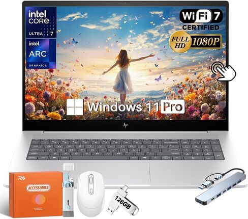 HP Envy 17 Business Lastop ، 17.3 "FHD Touchscreen ، Intel Ultra 7 155H 16-Core (4.8GHz) ، 64 GB DDR5 RAM ، 1 TB SSD ، COPILOT AI ، Intel ARC Graphics ، Wi-Fi 7 ، Backlit KB ، Windows 11 Pro ، in Kuwait