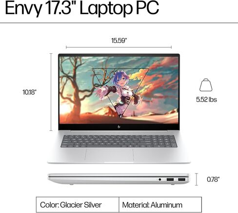 HP Envy 17 Business Lastop ، 17.3 "FHD Touchscreen ، Intel Ultra 7 155H 16-Core (4.8GHz) ، 64 GB DDR5 RAM ، 1 TB SSD ، COPILOT AI ، Intel ARC Graphics ، Wi-Fi 7 ، Backlit KB ، Windows 11 Pro ، in Kuwait