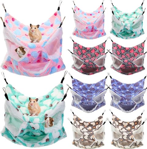 Sadnyy 10 قطع خنزير غينيا الفئران أرجوحة طبقة مزدوجة سرير النوم اللعب الحيوانات الصغيرة معلقة قفص أرجوحة دافئة لقوارض شينشيلا الزواحف الشراعية السنجاب مخبأ اللعب النوم (نمط أرنب) in Kuwait