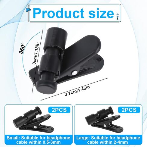 4 Pack Headphone Wire Clips Headset Cord Clips Earbud Cable Clip for Earphone Cable Cord Clamp Hooks Collar Clamp Earphone Winder for Clothing, Fit 0.5-3/2-4mm Headphone Wire in Saudi Arabia