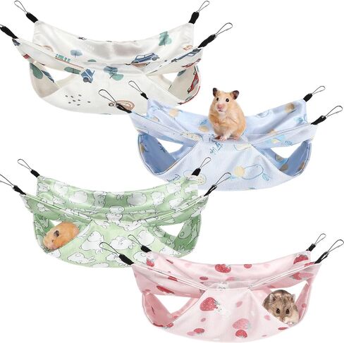 Nuogo 4 Pcs Rat Hammock for Cage Small Animal Hanging Hammock Ferret Hammocks for Rat Accessories Double Layer Ferret Bed for Guinea Pig Squirrel Chinchilla Playing and Sleeping Green Blue Gray Yellow in Saudi Arabia