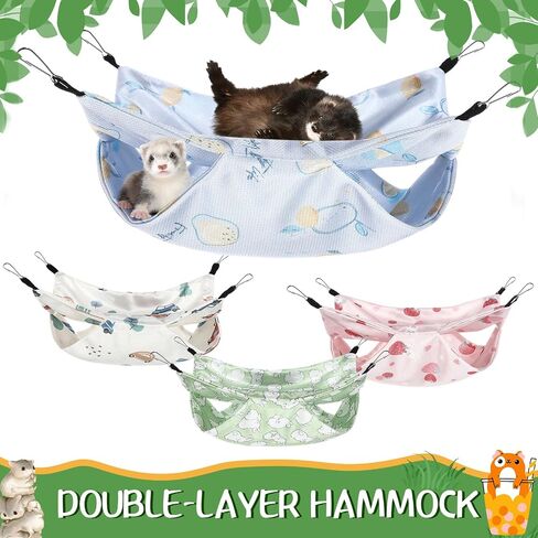 Nuogo 4 Pcs Rat Hammock for Cage Small Animal Hanging Hammock Ferret Hammocks for Rat Accessories Double Layer Ferret Bed for Guinea Pig Squirrel Chinchilla Playing and Sleeping Green Blue Gray Yellow in Saudi Arabia