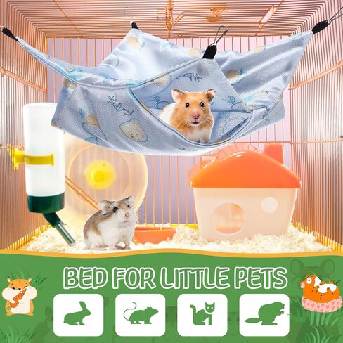 Nuogo 4 Pcs Rat Hammock for Cage Small Animal Hanging Hammock Ferret Hammocks for Rat Accessories Double Layer Ferret Bed for Guinea Pig Squirrel Chinchilla Playing and Sleeping Green Blue Gray Yellow in Saudi Arabia