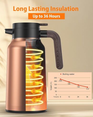 70 oz/2L Thermal Coffee Carafe - 18/8 Stainless Steel Carafes for Hot Liquids-Insulated Coffee Dispenser For Keeping Beverage Hot/Cold Coffee, Tea, Water, Drink Dispenser for Parties,Office,Home in Saudi Arabia