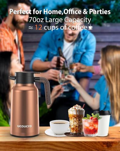 70 oz/2L Thermal Coffee Carafe - 18/8 Stainless Steel Carafes for Hot Liquids-Insulated Coffee Dispenser For Keeping Beverage Hot/Cold Coffee, Tea, Water, Drink Dispenser for Parties,Office,Home in Saudi Arabia