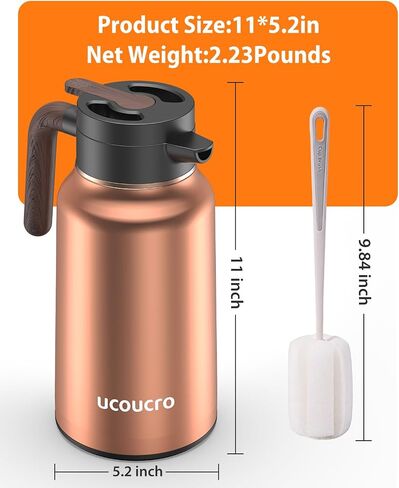 70 oz/2L Thermal Coffee Carafe - 18/8 Stainless Steel Carafes for Hot Liquids-Insulated Coffee Dispenser For Keeping Beverage Hot/Cold Coffee, Tea, Water, Drink Dispenser for Parties,Office,Home in Saudi Arabia