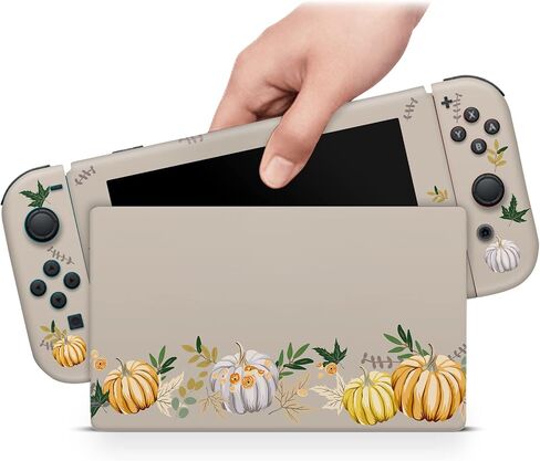 ZOOMHITSKINS الجلد متوافق مع Switch OLED، Halloween Pumpkin Beige نباتي عتيق لطيف، متين 3M ملصق لاصق من الفينيل، صنع في الولايات المتحدة الأمريكية in Kuwait
