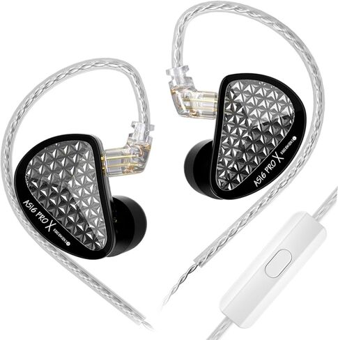 KZ AS16 PRO X in Ear Monitor, 16BA HiFi Wired Earbuds, Professional IEM Earphones with Precision Electronic Crossover, Sparkling Diamond-Like Design for Musician Audiophiles (No Mic) in Kuwait