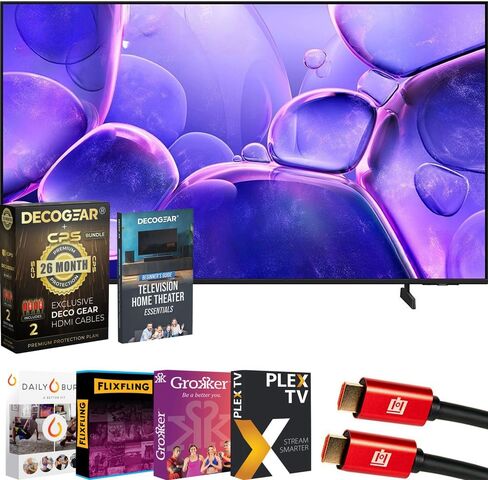 SAMSUNG UN65CU7000 65 inch Crystal UHD 4K Smart TV (2023) Bundle with Monster TV Full Motion Wall Mount for 32"-70" with 6 Piece Sound Reactive Lighting Kit in Saudi Arabia