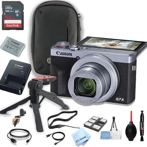 Canon PowerShot G7 X Mark III Digital Camera (Silver) + 64GB الذاكرة ، CASE ، POD Gripster ، والمزيد (حزمة أساسية) (متجددة) in Saudi Arabia