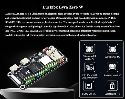 Lyra Zero W Micro Linux Dev Board Based On RK3506B Chip, Triple-Core Arm Cortex-A7 and Arm Cortex-M0 Processors, Onboard TF Card Slot, DSI Interface, USB-C Host Port, and MX1.25 USB Host Header in Saudi Arabia