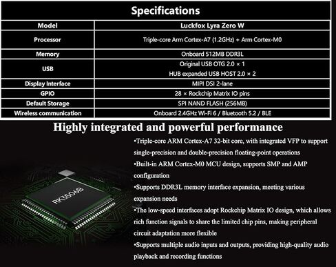 Lyra Zero W Micro Linux Dev Board Based On RK3506B Chip, Triple-Core Arm Cortex-A7 and Arm Cortex-M0 Processors, Onboard TF Card Slot, DSI Interface, USB-C Host Port, and MX1.25 USB Host Header in Saudi Arabia