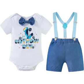 MOMMY'S NEW MAN Toddler Baby Boys First Birthday Melon Birthday Outfit Romper Top + Shorts + Suspenders Photo Shoot Clothes in Kuwait