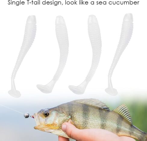 50PCS 5cm Fishing Lures, Soft Plastic T Tail Grub Baits Fish Tackle Accessory for Bass Salmon Trout (Pearl White) in Saudi Arabia
