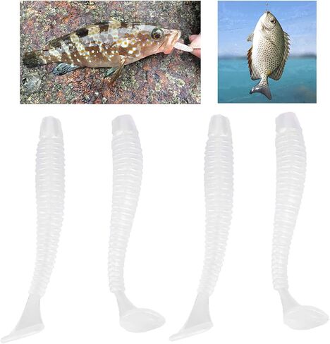 50PCS 5cm Fishing Lures, Soft Plastic T Tail Grub Baits Fish Tackle Accessory for Bass Salmon Trout (Pearl White) in Saudi Arabia