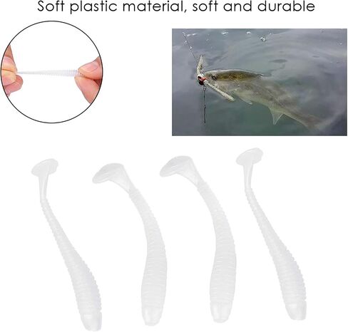 50PCS 5cm Fishing Lures, Soft Plastic T Tail Grub Baits Fish Tackle Accessory for Bass Salmon Trout (Pearl White) in Saudi Arabia