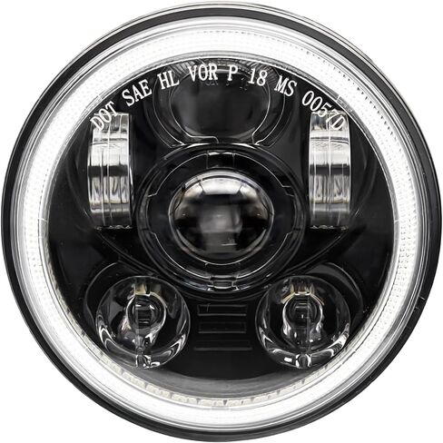 مصباح أمامي LED 5-3/4 5.75 بوصة متوافق مع Harley Davidson Dyna Sportster Iron 883 1200 Low Rider XLH883 Super Glide Softail Custom XLH1200 Forty-Eight SuperLow Street 500 750 (أسود) in Saudi Arabia