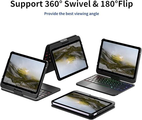 Keyboard Case for iPad mini 7 A17 Pro(2024) & Mini 6 (2021) 8.3", 360° Rotate Case for iPad mini 7th/6th Generation, Touchpad Keyboard with 7 Color Backlit, Type-C Rechargeable (Black) in Kuwait