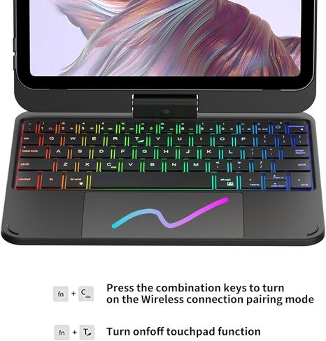 Keyboard Case for iPad mini 7 A17 Pro(2024) & Mini 6 (2021) 8.3", 360° Rotate Case for iPad mini 7th/6th Generation, Touchpad Keyboard with 7 Color Backlit, Type-C Rechargeable (Black) in Kuwait