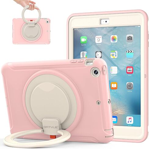 BATYUE iPad mini Case for iPad mini 1/2/3 Generation Heavy Duty Three Layer Hybrid TPU+PC Full-Body Rugged Protective Case with Handle Grip/360° Rotating Stand for Kids Girls Boys - EmeraldGreen in Saudi Arabia