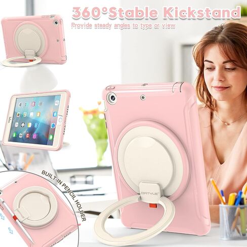 BATYUE iPad mini Case for iPad mini 1/2/3 Generation Heavy Duty Three Layer Hybrid TPU+PC Full-Body Rugged Protective Case with Handle Grip/360° Rotating Stand for Kids Girls Boys - EmeraldGreen in Saudi Arabia