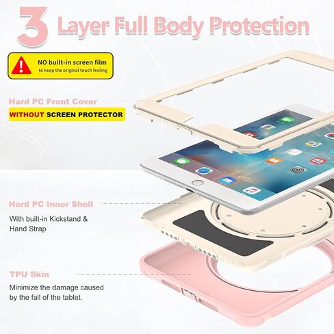 BATYUE iPad mini Case for iPad mini 1/2/3 Generation Heavy Duty Three Layer Hybrid TPU+PC Full-Body Rugged Protective Case with Handle Grip/360° Rotating Stand for Kids Girls Boys - EmeraldGreen in Saudi Arabia