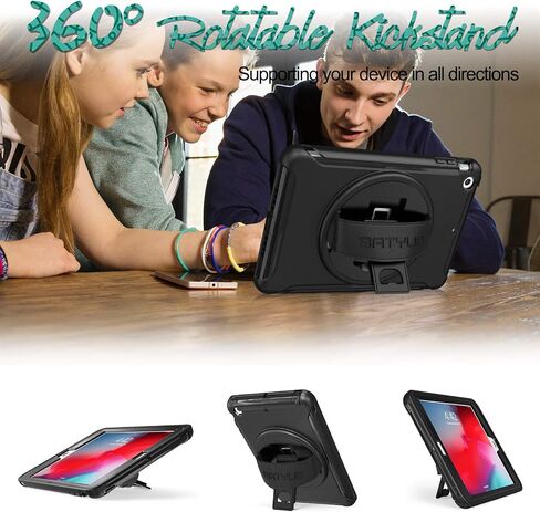 BATYUE iPad mini Case for iPad mini 1/2/3 Generation Heavy Duty Three Layer Hybrid TPU+PC Full-Body Rugged Protective Case with Handle Grip/360° Rotating Stand for Kids Girls Boys - EmeraldGreen in Saudi Arabia