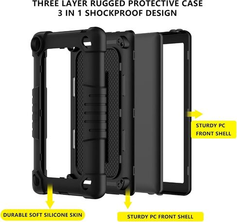Mignova for Walmart Onn 7 2022 Model Gen 3 7 بوصة العلبة مع فيلم واقي شاشة 9H HD/لـ Walmart Onn 7 Model 100071481 Case ShockProof Kids Whiles Withing With Counter Strap Shell (Black+Black/2 PCS) in Kuwait