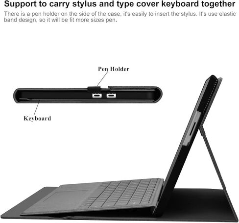 كرات Happy Surface Pro 11 Case Cover Folio Stand Stand Hard Shell Case متعددة الزاوية عرض مع حامل القلم القلم لـ Microsoft Surface Pro 11/10/9 13 " in Kuwait