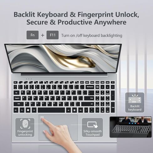 2025 Laptop, Laptop Computer with Celeron N150, Lap top with 16GB DDR4 1TB SSD, 15.6" IPS 1080P, Backlit Keyboard Fingerprint, Win 11 Pro, Portable Laptops for Work Office Student in Kuwait