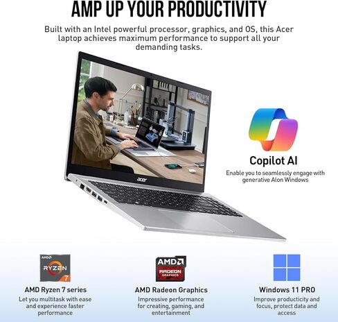 ACER ASPIRE 3 LAPTOP 15 INCH ، 15.6 "FHD Business Laptop Computer ، AMD Ryzen 7 (8 CORES) ، 32GB RAM 1TB SSD ، Windows 11 Pro Lifetime Office ، Ethernet Port ، USB-C in Saudi Arabia