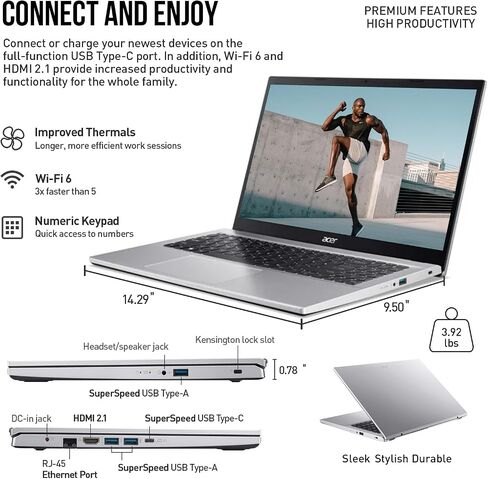 ACER ASPIRE 3 LAPTOP 15 INCH ، 15.6 "FHD Business Laptop Computer ، AMD Ryzen 7 (8 CORES) ، 32GB RAM 1TB SSD ، Windows 11 Pro Lifetime Office ، Ethernet Port ، USB-C in Saudi Arabia