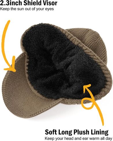 Winter Beanie with Brim and Ear Flaps, Outdoor Warm Fleece Lined Knit Hat Stocking Caps for Men Women in Saudi Arabia