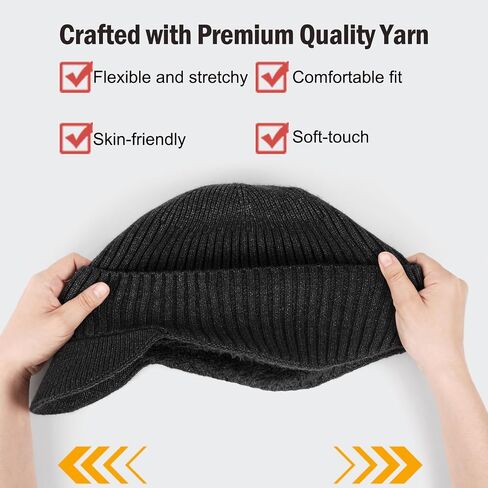Winter Beanie with Brim and Ear Flaps, Outdoor Warm Fleece Lined Knit Hat Stocking Caps for Men Women in Saudi Arabia