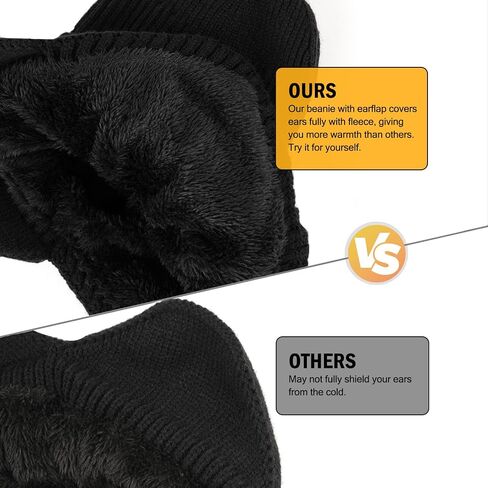 Winter Beanie with Brim and Ear Flaps, Outdoor Warm Fleece Lined Knit Hat Stocking Caps for Men Women in Saudi Arabia