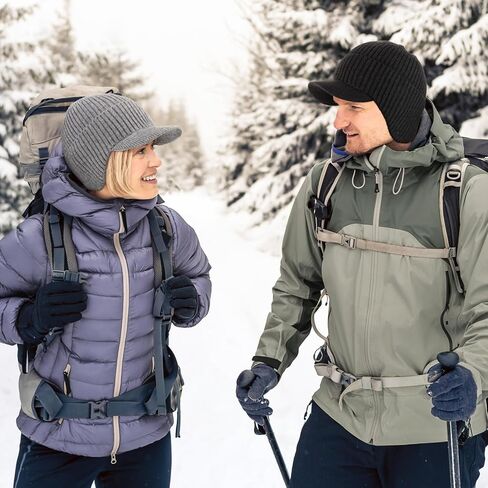 Winter Beanie with Brim and Ear Flaps, Outdoor Warm Fleece Lined Knit Hat Stocking Caps for Men Women in Saudi Arabia