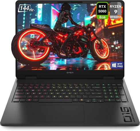 كمبيوتر محمول HP OMEN للألعاب، AMD Ryzen 9-8940HX، ذاكرة الوصول العشوائي DDR5 سعة 64 جيجابايت، 4 تيرابايت PCIe SSD، شاشة 16 بوصة 2K (1920x1200) 144 هرتز، Nvidia G-Force RTX 5060، لوحة مفاتيح بإضاءة خلفية، W11 Pro، أسود شادو in Kuwait