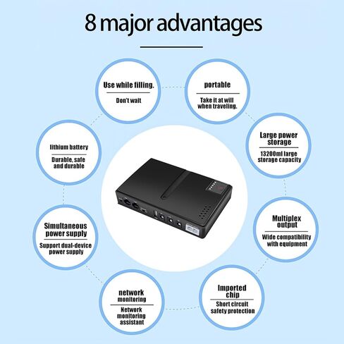 UPS Battery Backup, 10400mAh 36W USB 5V DC 5V 9V 12V POE 15V 24V 6 Outlets Backup Battery Power Supply, Uninterruptible Power Supply for Router, Modem, Security Camera (US Plug) in Saudi Arabia