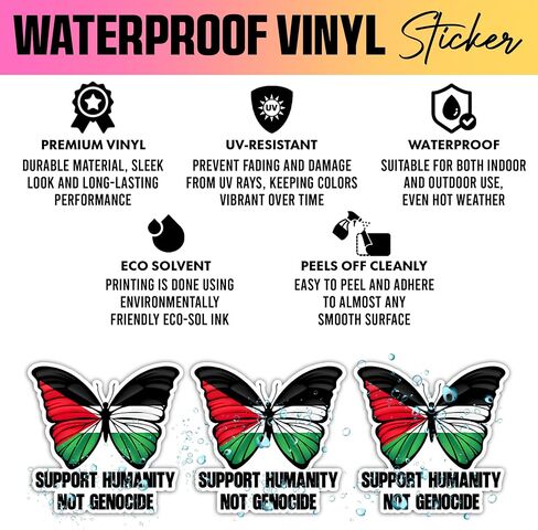 VOTANTA (3 Pcs, 3 inch) - Support Humanity Not Genocide Sticker, Free Palestine Stickers, Butterfly Palestine Flag Decals, Support Palestinian Decal Gifts Decoration for Laptops, Phones, Water Bottles in Saudi Arabia