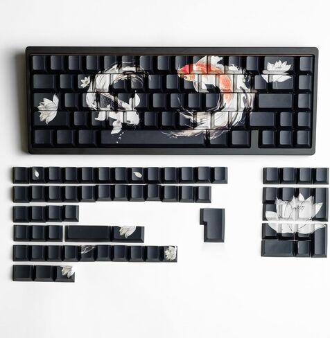 PBT Keycaps Lucky Koi Fish 60 75 100 Percent Shine Through Side Printe Thick Cherry Profile 130 Keys Dye Sub Custom Keycap Set keycaps for 61/64/68/84/87/100/104/108 MX Mechanical Keyboard in Saudi Arabia