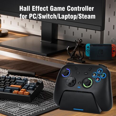 DuLingKer PC Controller Wireless with Charing Dock, Game Controller for Switch/Switch 2/Windows PC/Steam with Hall Effect Trigger/Joystick(No Drift), RGB Lighting, M1/M2 Button, Dual Vibration Black in Kuwait