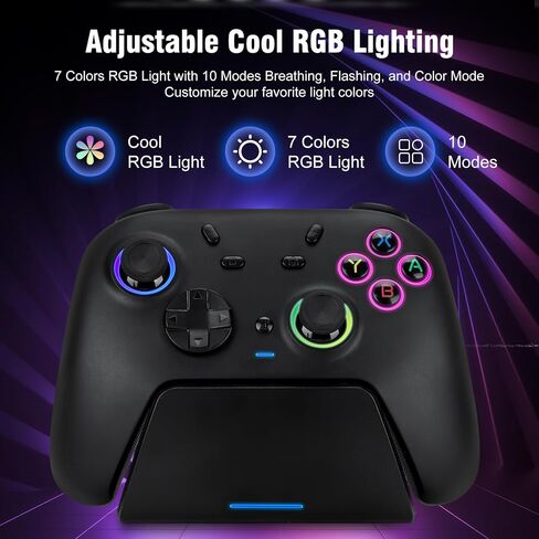 DuLingKer PC Controller Wireless with Charing Dock, Game Controller for Switch/Switch 2/Windows PC/Steam with Hall Effect Trigger/Joystick(No Drift), RGB Lighting, M1/M2 Button, Dual Vibration Black in Kuwait
