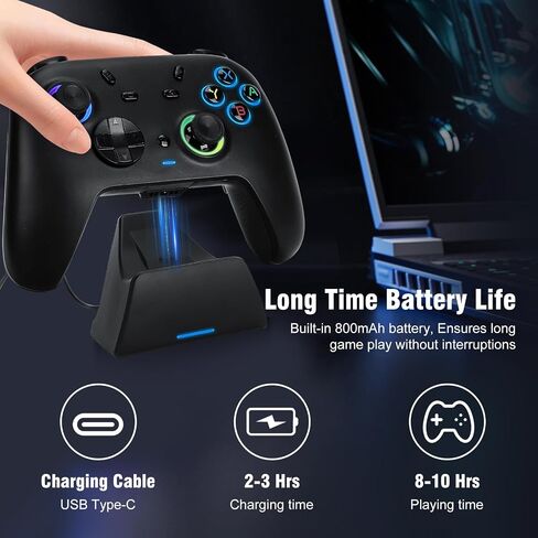 DuLingKer PC Controller Wireless with Charing Dock, Game Controller for Switch/Switch 2/Windows PC/Steam with Hall Effect Trigger/Joystick(No Drift), RGB Lighting, M1/M2 Button, Dual Vibration Black in Kuwait
