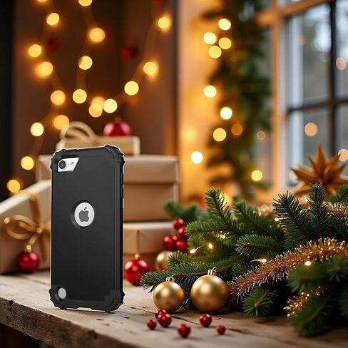 IDweel for iPod Touch 7th Generation Case with 2 Screen Protectors, Hybrid 3 in 1 Shockproof Slim Heavy Duty Hard PC Cover Soft Silicone Bumper Full Body Case for iPod Touch 5/6/7th Gen, Black in Kuwait