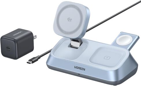 Ugreen 25W QI2 معتمد 3-in-1 Magflow Wireless Charging Stand ، Magsafe Fast Wireless Charger for iPhone 17/16/15/14/13/12 ، AirPods و Apple Watch ، حامل المكتب مع زاوية قابلة للتعديل in Saudi Arabia