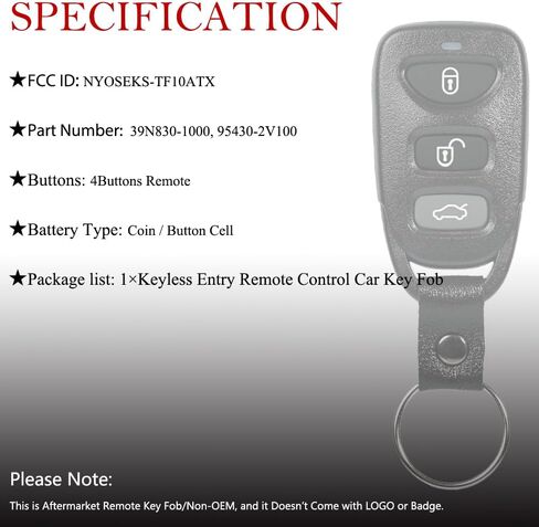 MechanMagic Key Fob Keyless Entry Fits for Hyundai Veloster 2011 2012 2013 2014 2015 2016 2017 Remote Control Replacement NYOSEKS-TF10ATX 95430-2V100 in Saudi Arabia