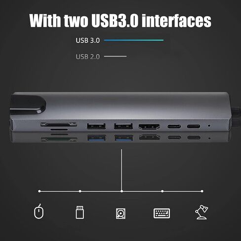 8 in 1 Docking Hub,USB C Hub Docking Station,TypeC Hub Adapter,USB C to TypeC USB2.0 USB PD RJ45 Memory Card Storage Card,Stable Performance in Saudi Arabia