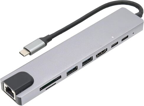 8 in 1 Docking Hub,USB C Hub Docking Station,TypeC Hub Adapter,USB C to TypeC USB2.0 USB PD RJ45 Memory Card Storage Card,Stable Performance in Saudi Arabia