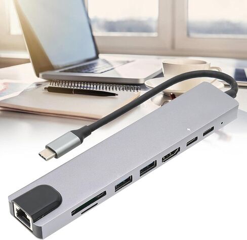 8 in 1 Docking Hub,USB C Hub Docking Station,TypeC Hub Adapter,USB C to TypeC USB2.0 USB PD RJ45 Memory Card Storage Card,Stable Performance in Saudi Arabia